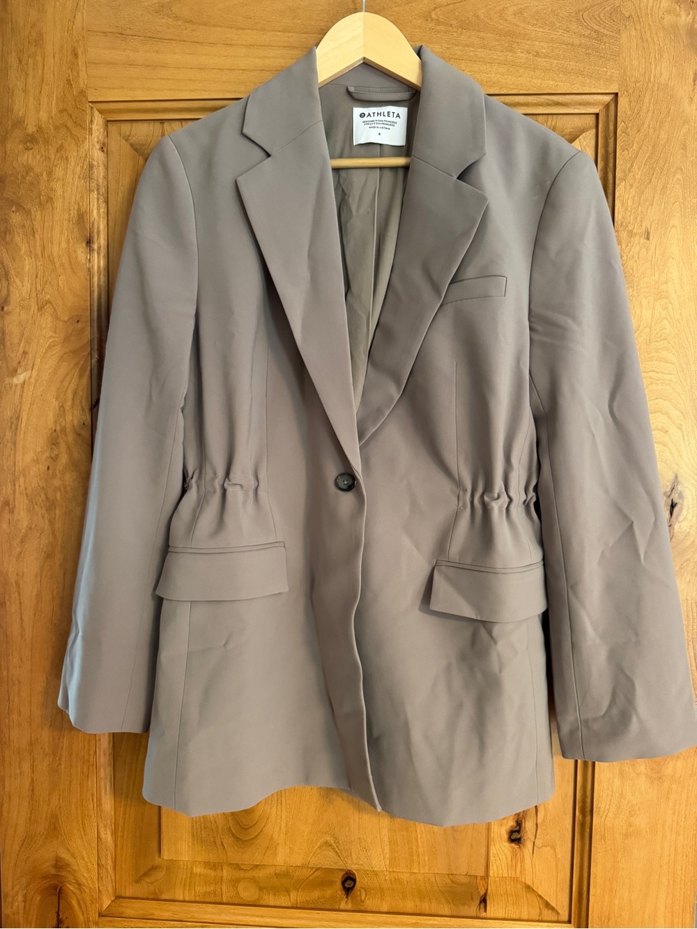 Athleta Taupe Drawstring-Waist Blazer Jacket